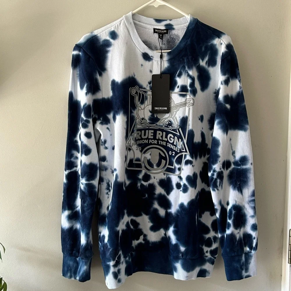 True Religion Tie Dye Sweatshirt Blue White Size Small NWT